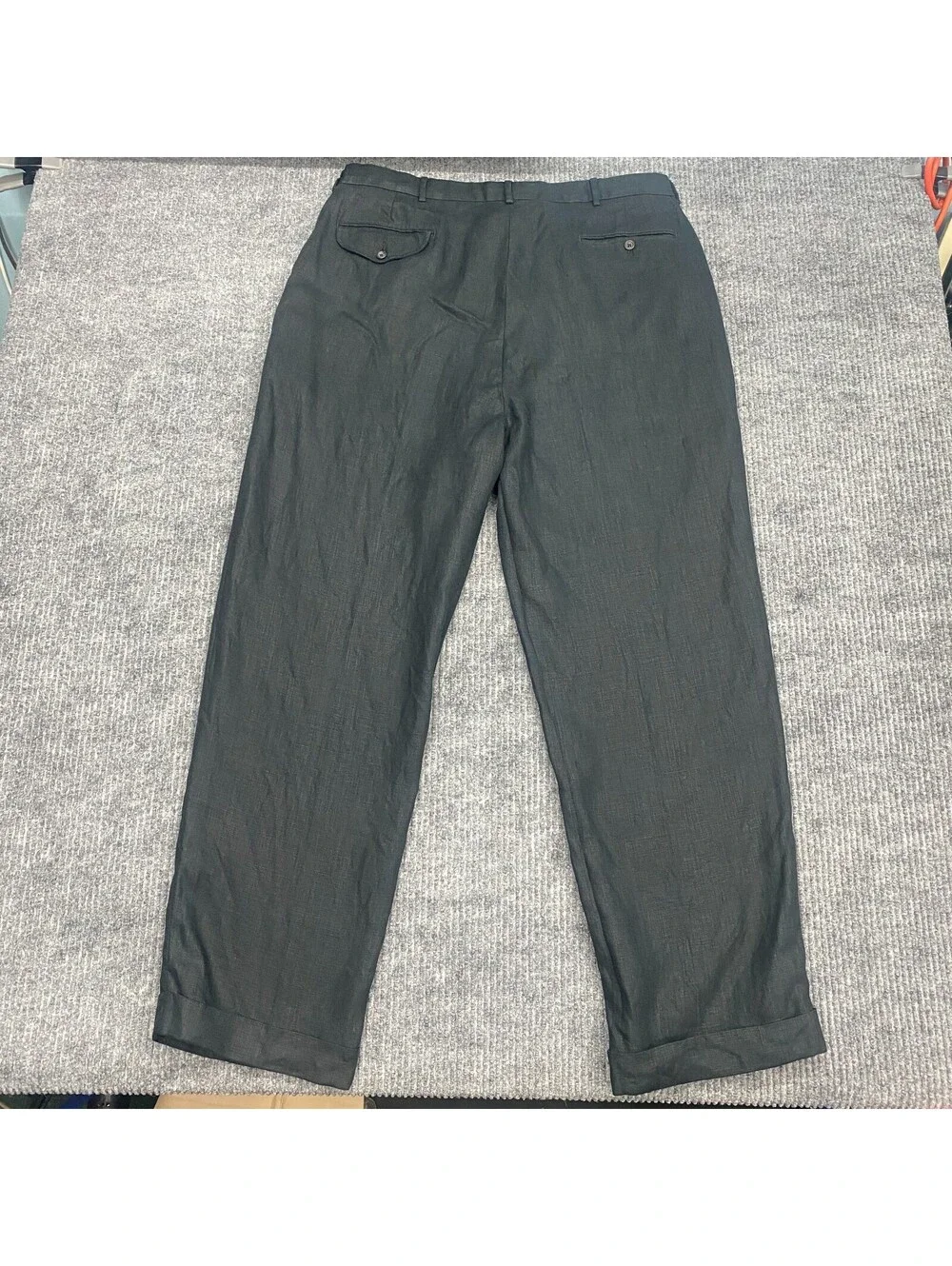 VTG Polo Ralph Lauren Pants Mens 38x31 Black 100% Linen Pleated Cuffed Trousers